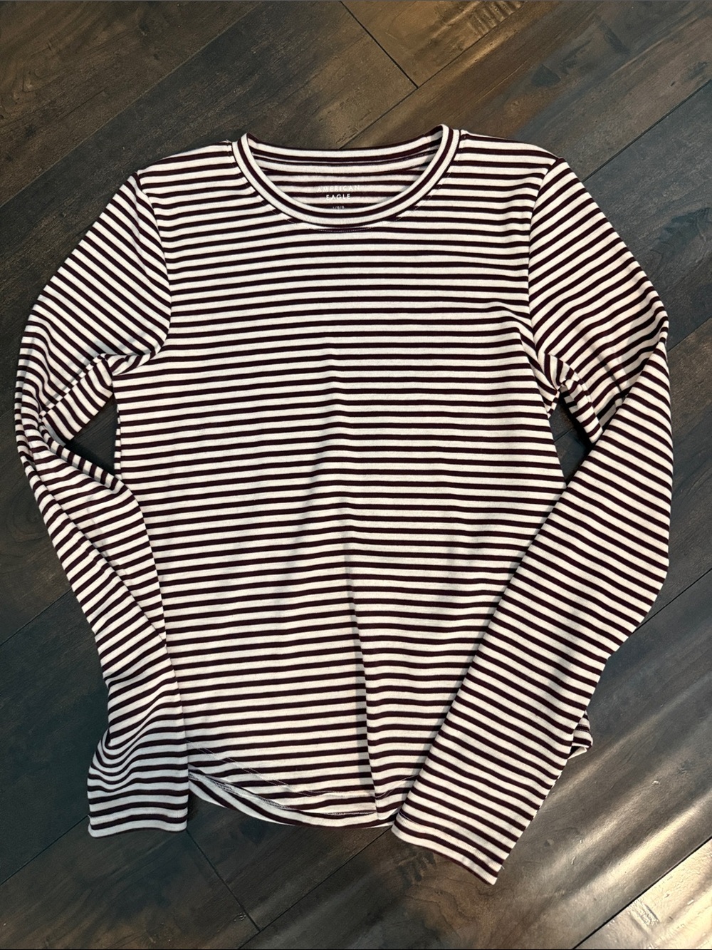 American Eagle Outfitters Deep Maroon & Cream Striped Long-Sleeve Tee
